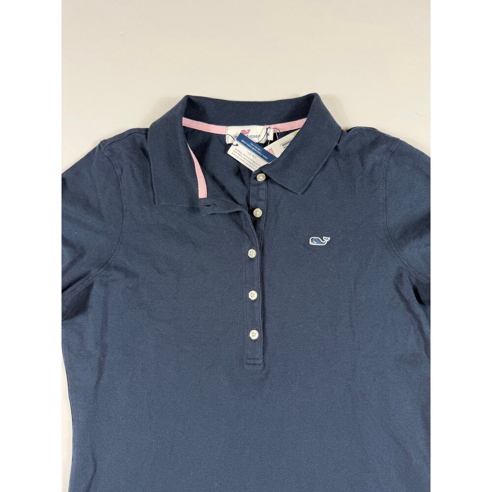 NEW Vineyard Vines Women’s Shoreline Polo Shirt Navy Short Sleeve Size Medium - Picture 4 of 9